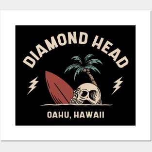 Vintage Surfing Diamond Head Oahu Hawaii // Retro Surf Skull Posters and Art